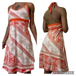Patagonia Red Floral Oganic Cotton Stretchy Halter Dress Size XS